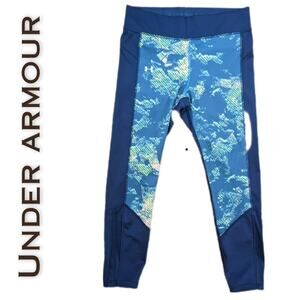 Under Armour Heat Gear Cropped Leggings Medium Blue Green Compression Running